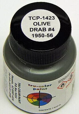 Tru-Color 1423 Olive Drab #4 1950-1956 Army Only Solvent Based Acrylic Paint 1oz