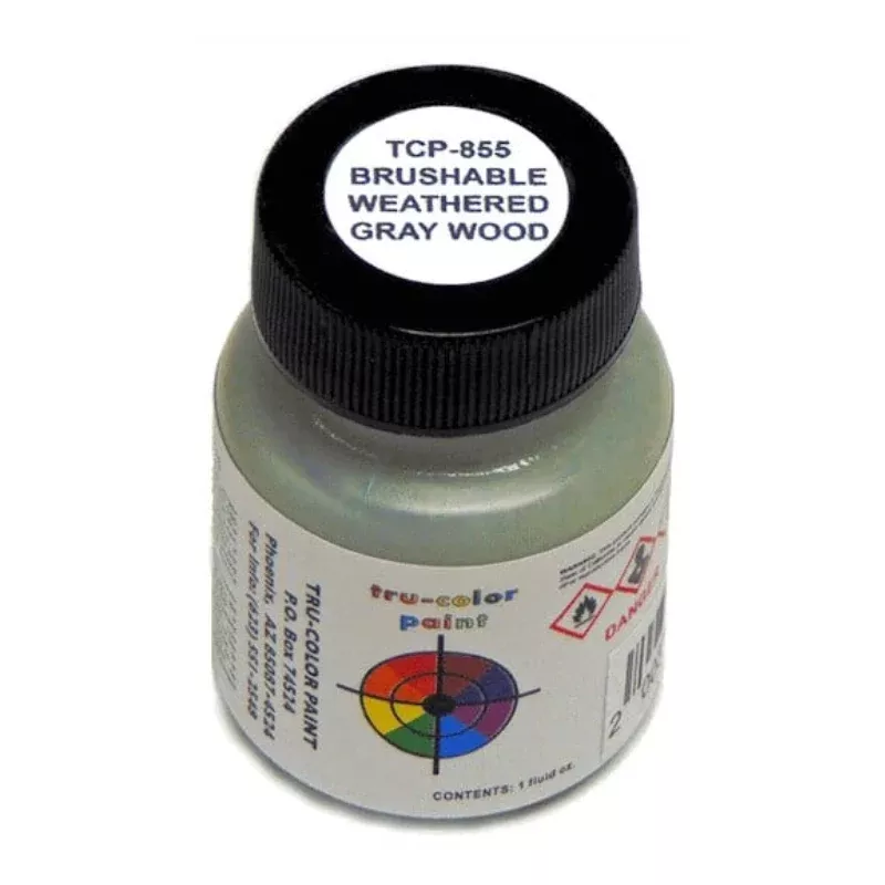 Tru-Color 855 Brushable Flat Weathered Gray Wood 1 oz. Solvent Based Acrylic Model Paint