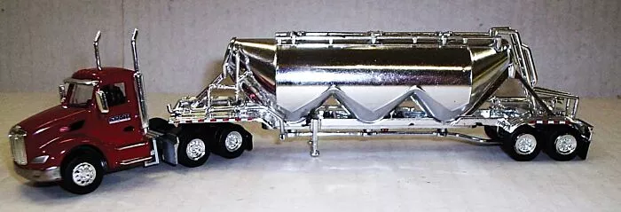 Trucks n Stuff SPEC003 Red 579 Peterbuilt with Chrome Pneumatic Bulk Trailer Conti Material Service