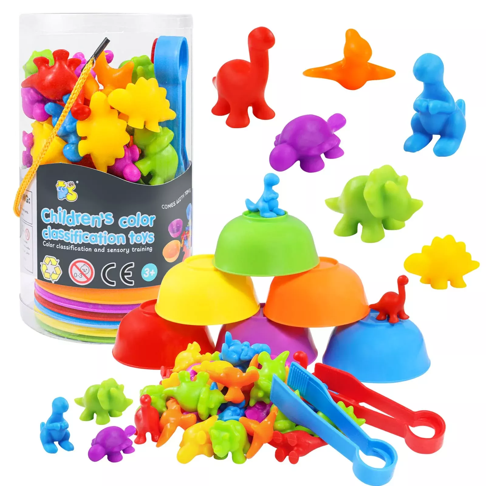 TSYAN Counting Dinosaur Toys for Kids, Medium, 6 Colors, 48 Pieces