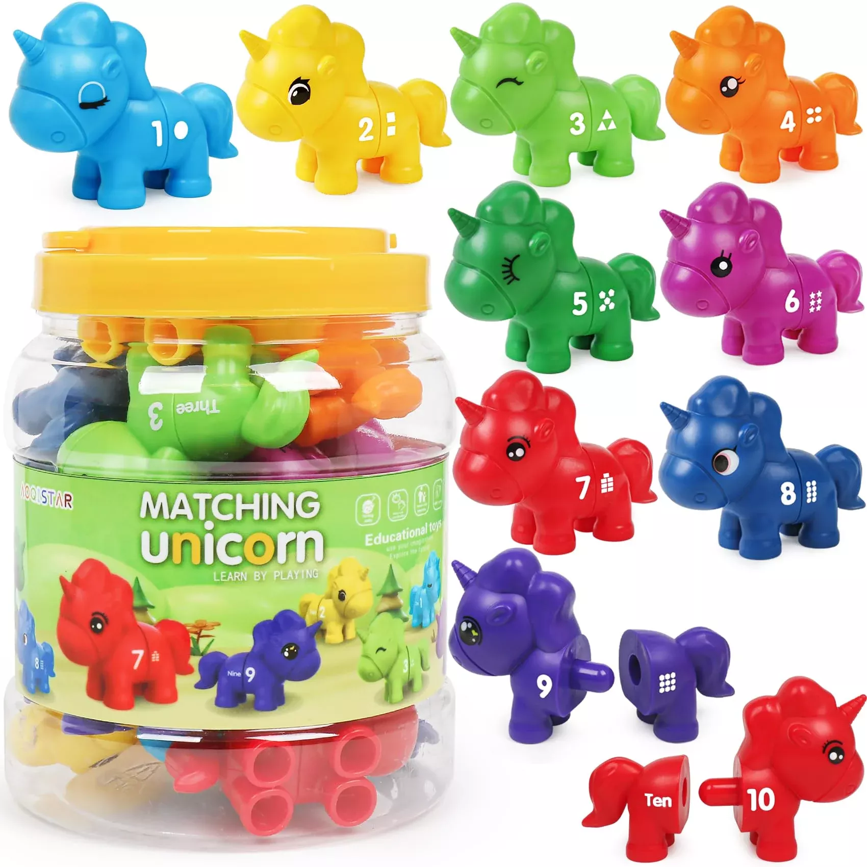 TSYAN Unicorn Number Matching Toy, Medium, Red/Blue/Green/Orange/Purple/