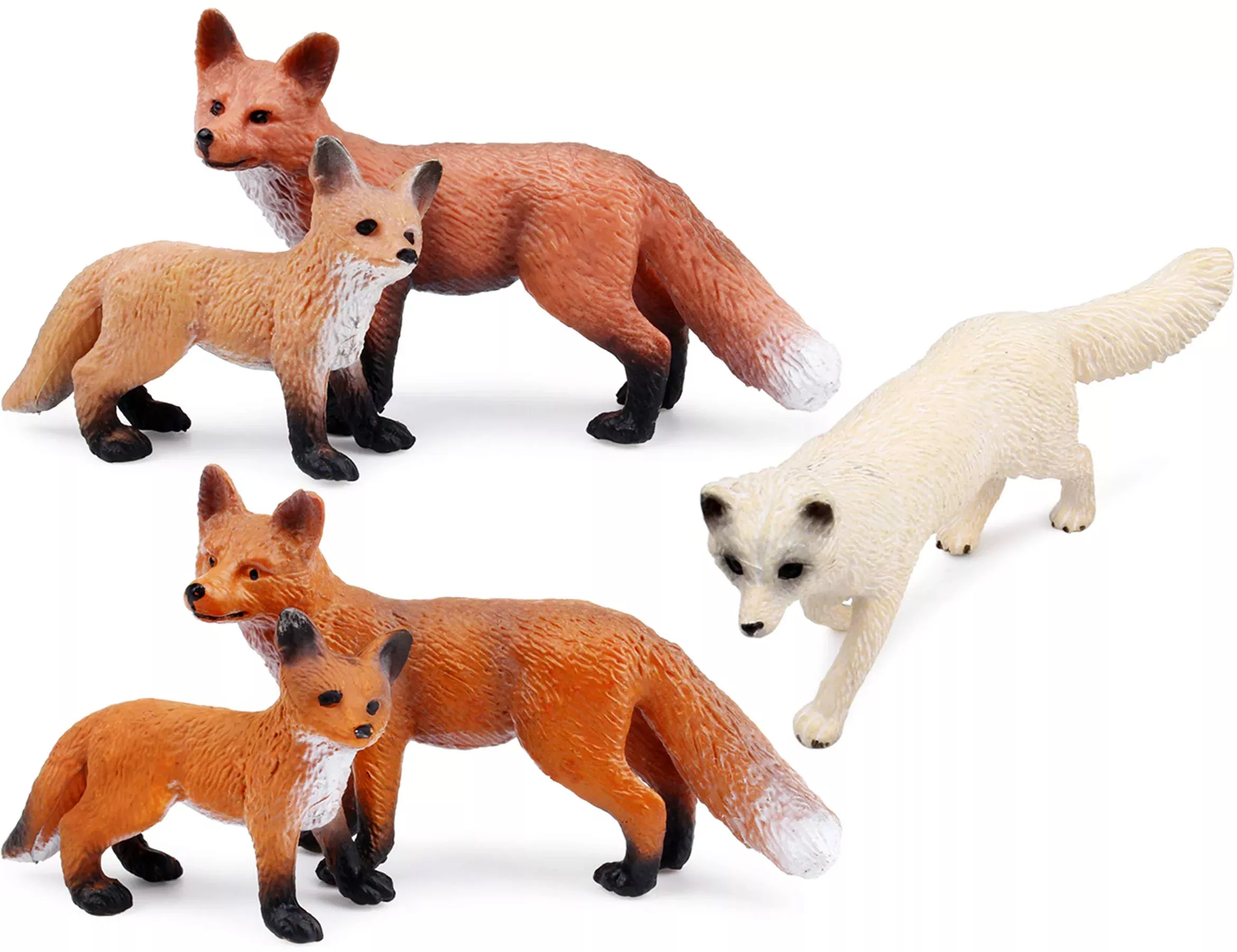 UANDME Mini Foxes Set - 5 Piece Assortment - Red - Animal Figures