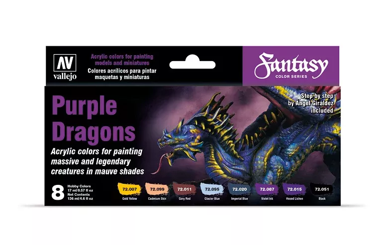 Vallejo 72.305 Fantasy Purple Dragons Game Color Paint Set (8 Colors)