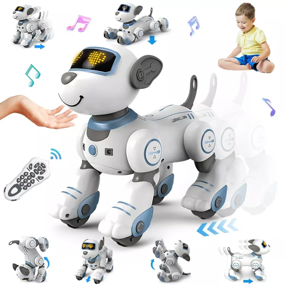 VATOS Robot Dog Toy for Kids - Interactive Blue 9.65" Programmable Puppy