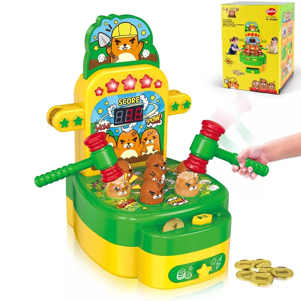 Vatos Whack Game Mole, Mini Electronic Arcade Game With 2 Hammers, Pou