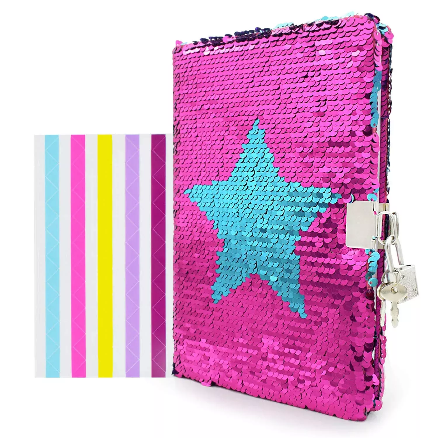 VIPbuy Lockable Sequin Diary for Kids, A5 Size, Star Color, 156