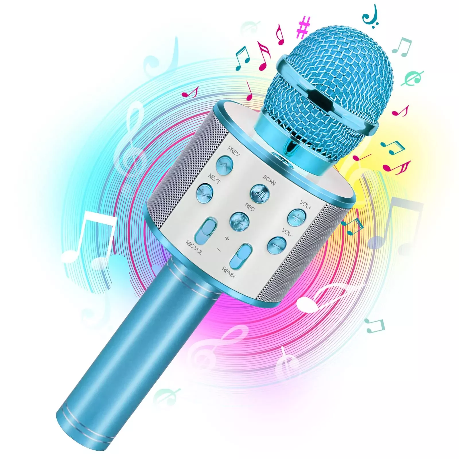Viposoon Karaoke Microphone for Kids, Blue, Bluetooth, 360° Sound
