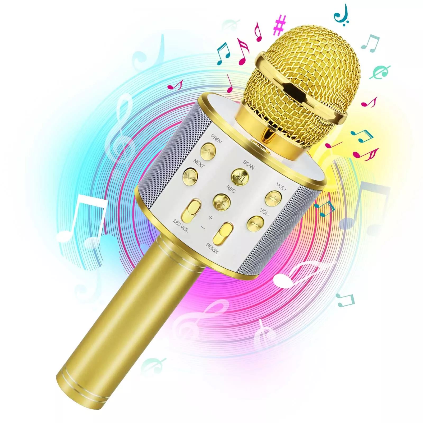 Viposoon Karaoke Microphone for Kids, Gold, Bluetooth Speaker