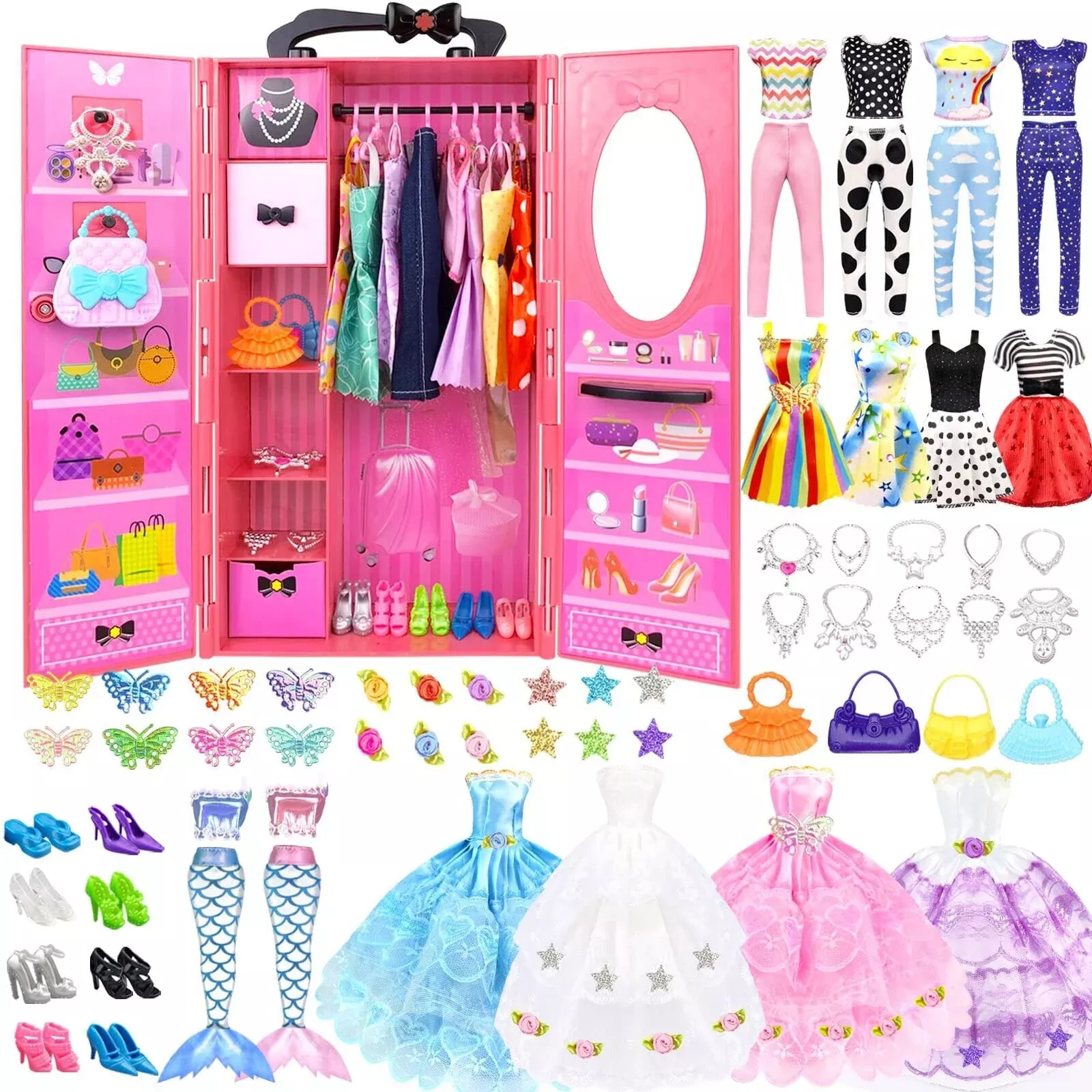 VLUSSO Doll Clothes Set for 28-30cm Dolls, 84 Pcs Fashion