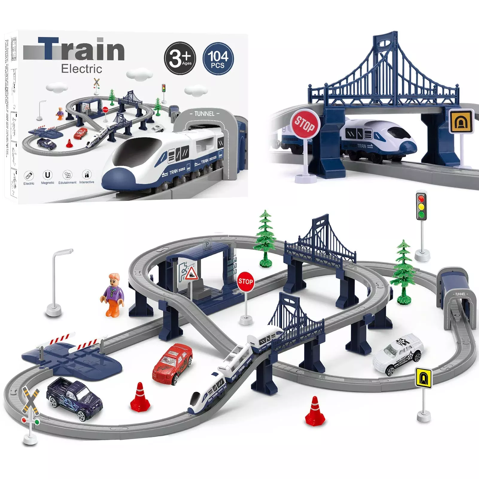 Wdmiya Christmas Train Set for Kids Ages 4-8, Blue, Large,