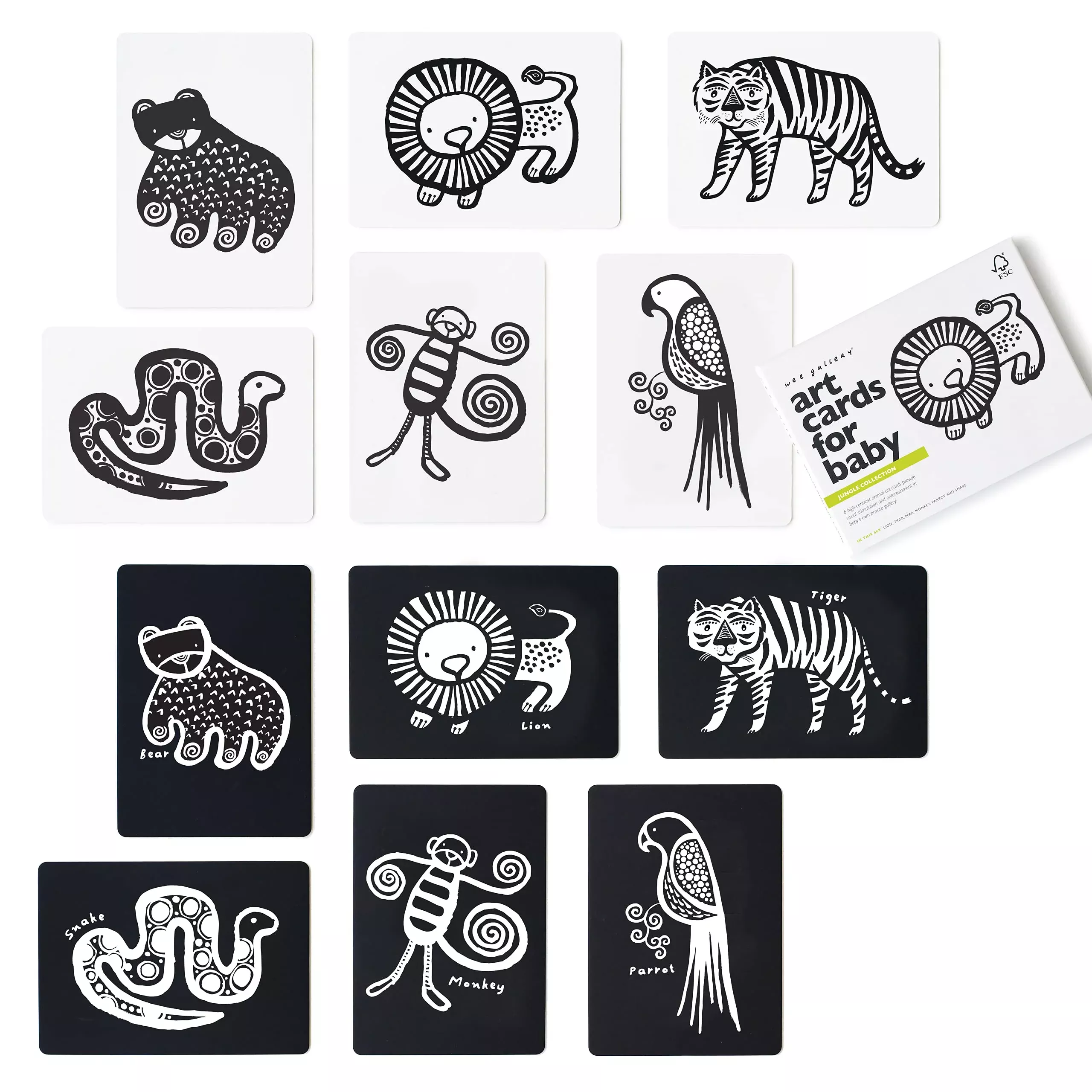 Wee Gallery Animal Art Cards for Babies, Jungle Collection, 4x6 inches