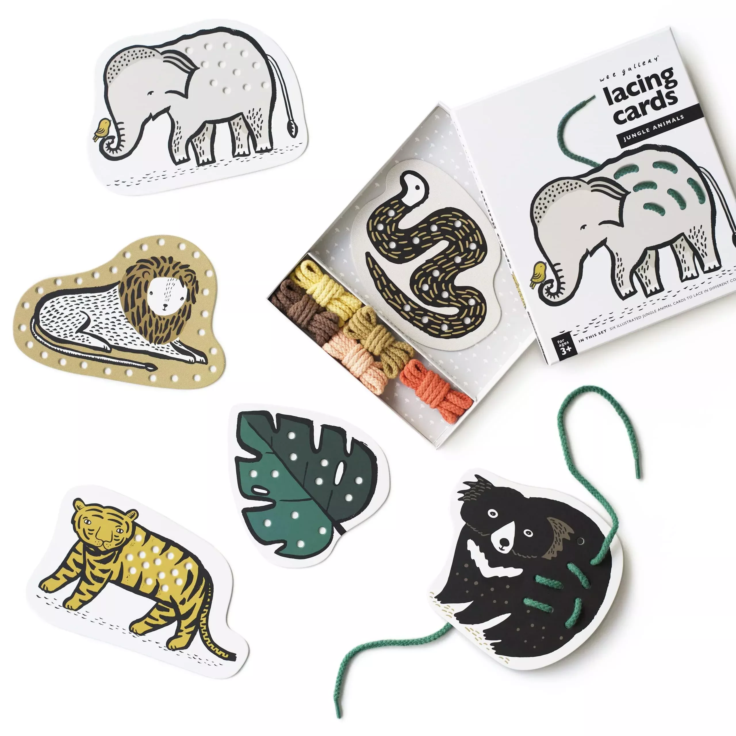Wee Gallery Jungle Animals Lacing Cards For Toddlers, Sewing Board, Pr