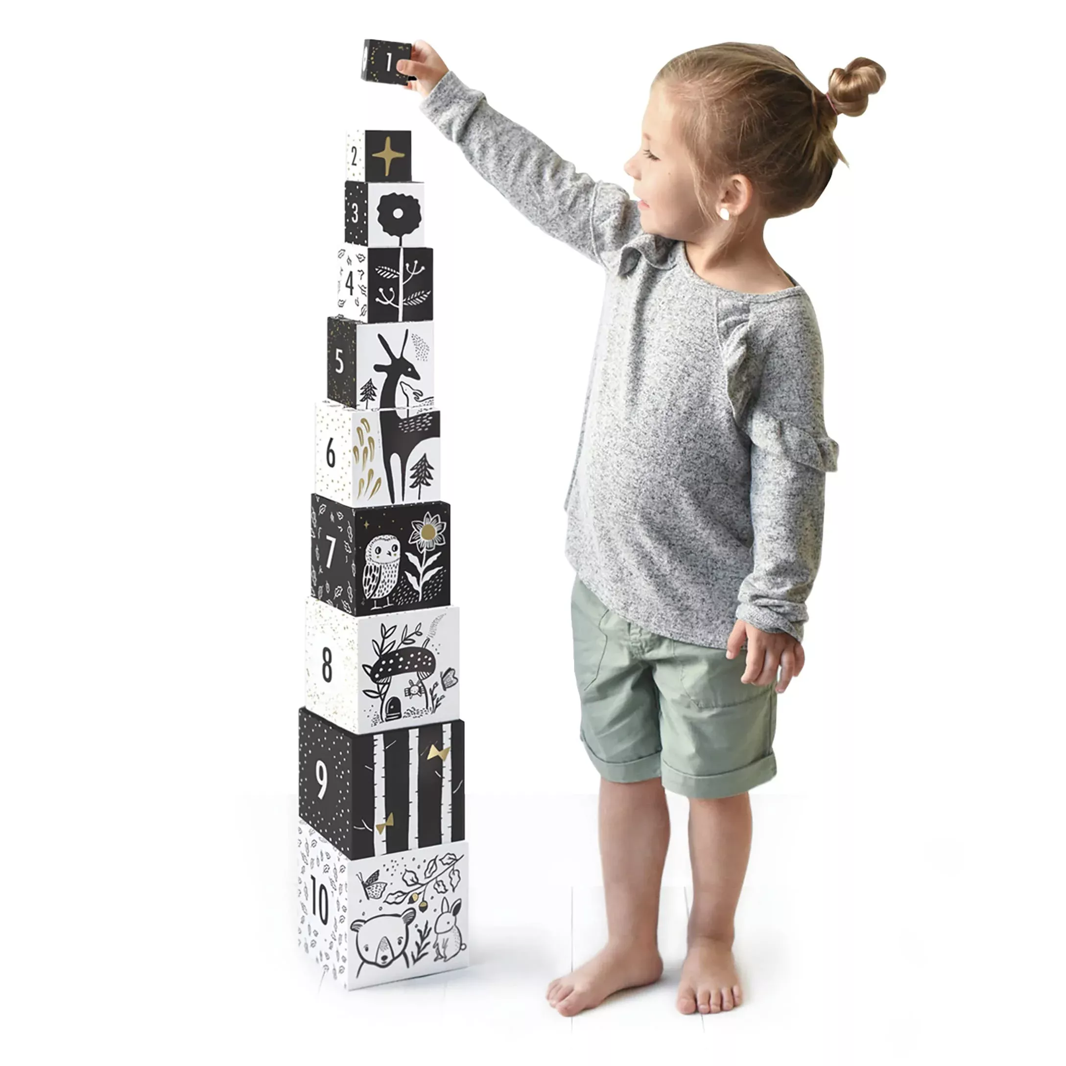 Wee Gallery Nesting Blocks - Woodland Animals And Numbers, Black And W