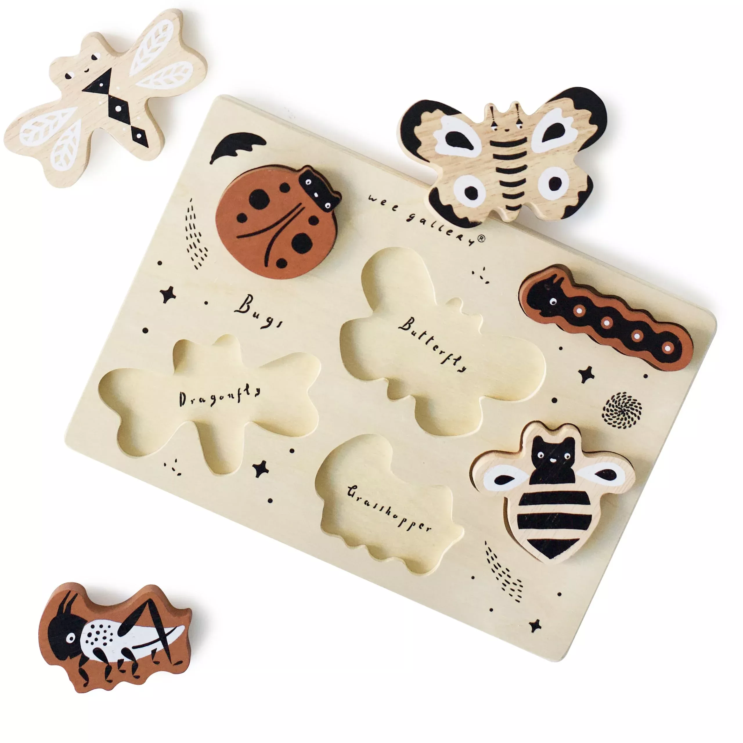 Wee Gallery Wooden Tray Puzzle for Toddlers, Light Brown, 10"x7"