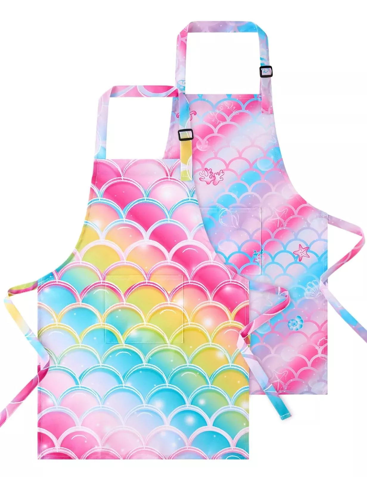 Wernnsai 2 Pack Mermaid Toddler Aprons - Rainbow Kids Art Aprons For G