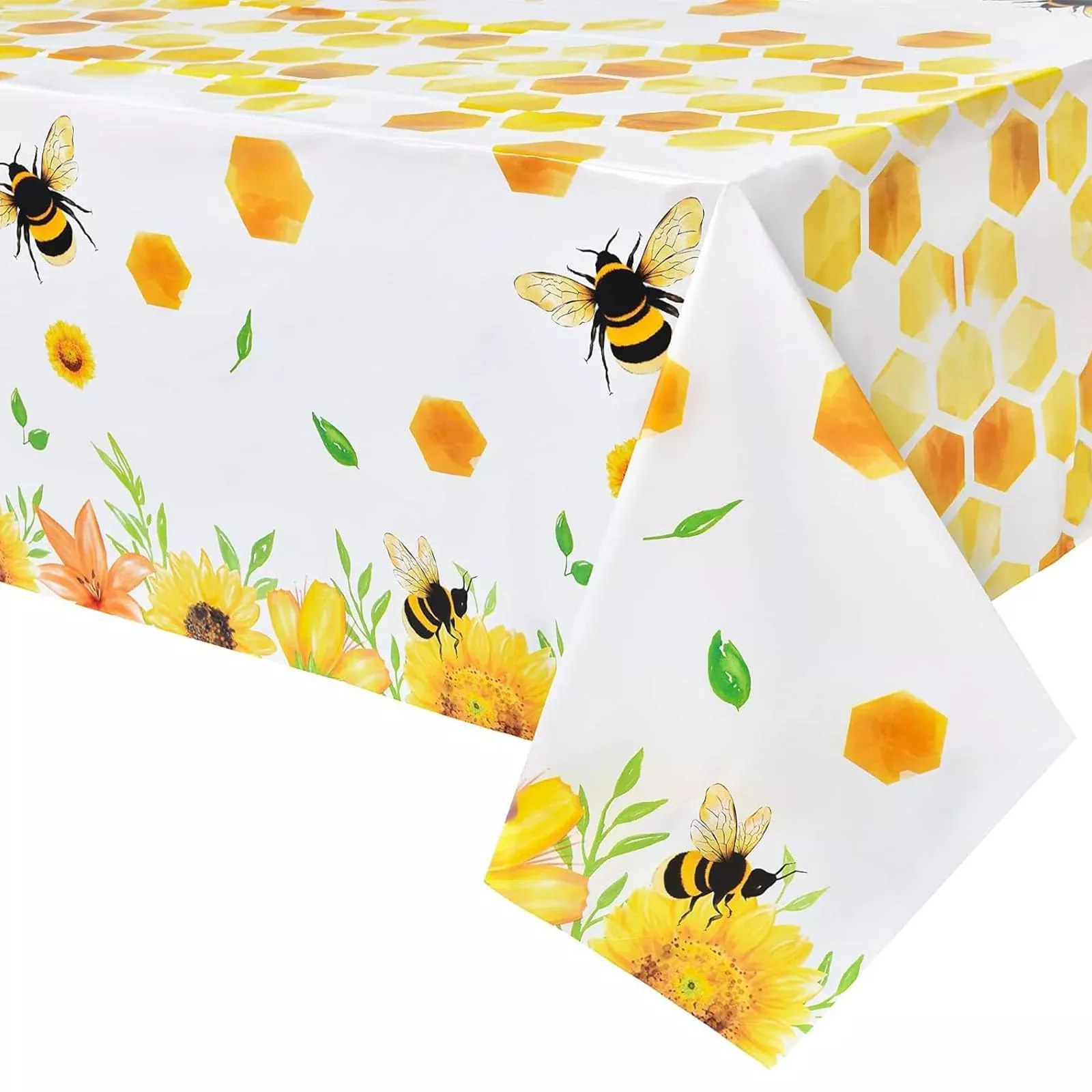 Wernnsai Bee Party Tablecloth - 2 Pack 108'' X 54'' Bee Birthday Party