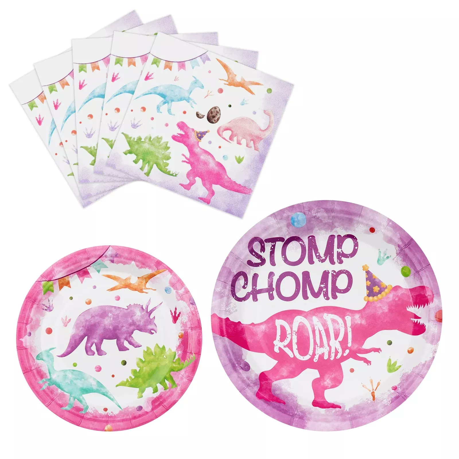 WERNNSAI Dinosaur Party Supplies Set, Pink, 48 Pieces, Eco-Friendly