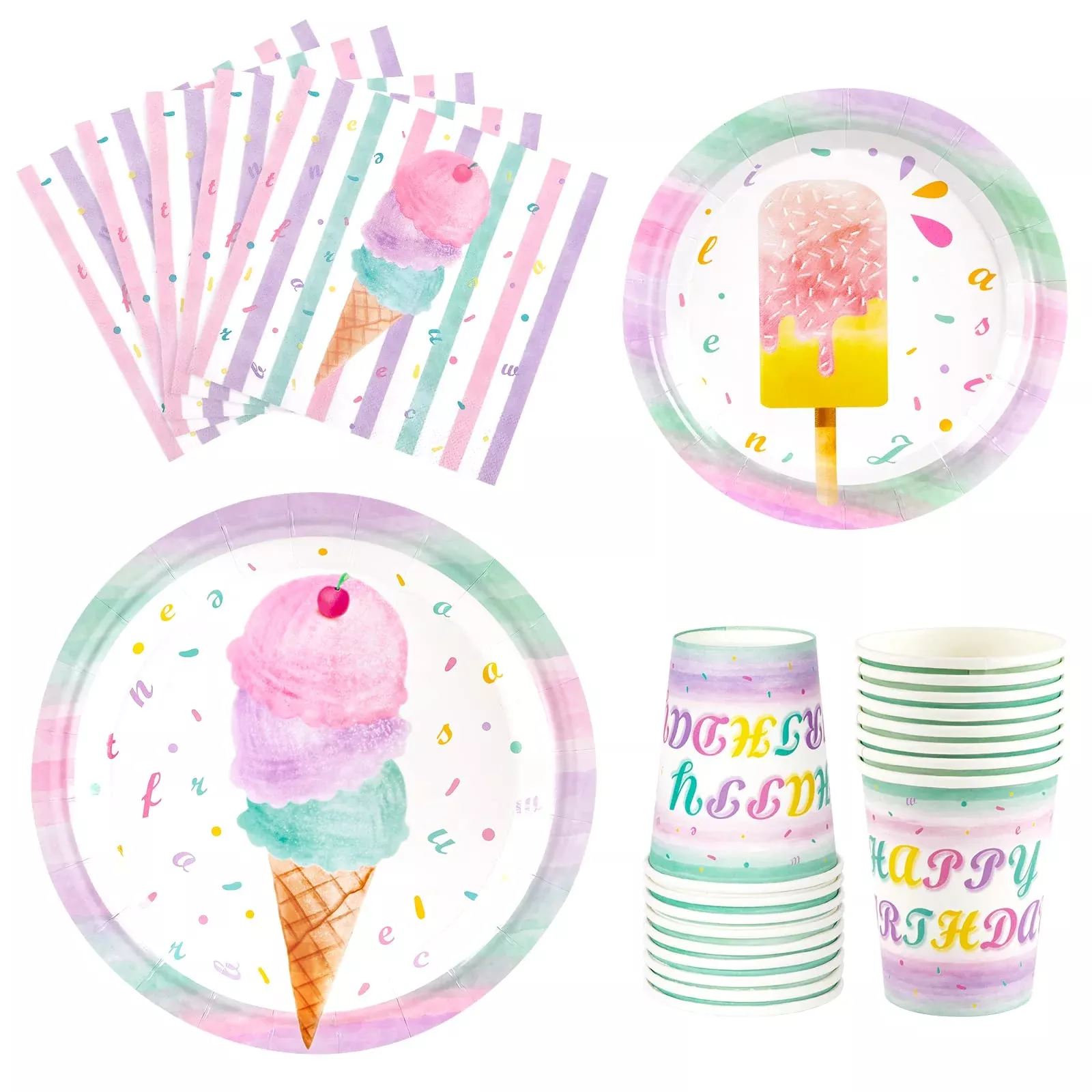 Wernnsai Ice Cream Plates Napkins And Cups - Ice Cream And Popsicle Th