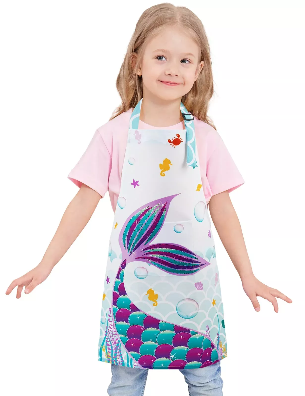 WERNNSAI Mermaid Apron for Girls, X-Small, Waterproof Polyester
