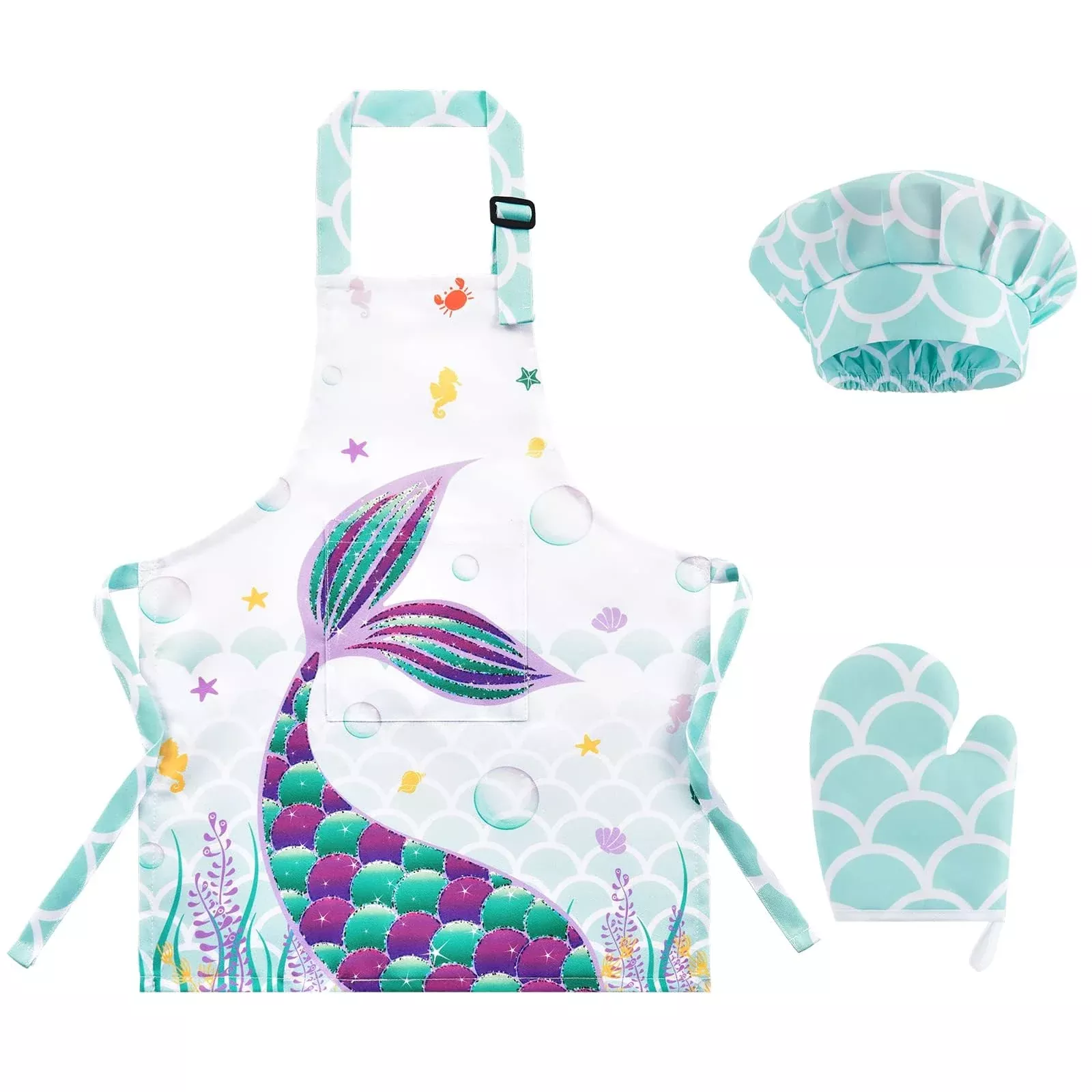 Wernnsai Mermaid Apron Set - Waterproof Chef Artist Cooking Aprons For