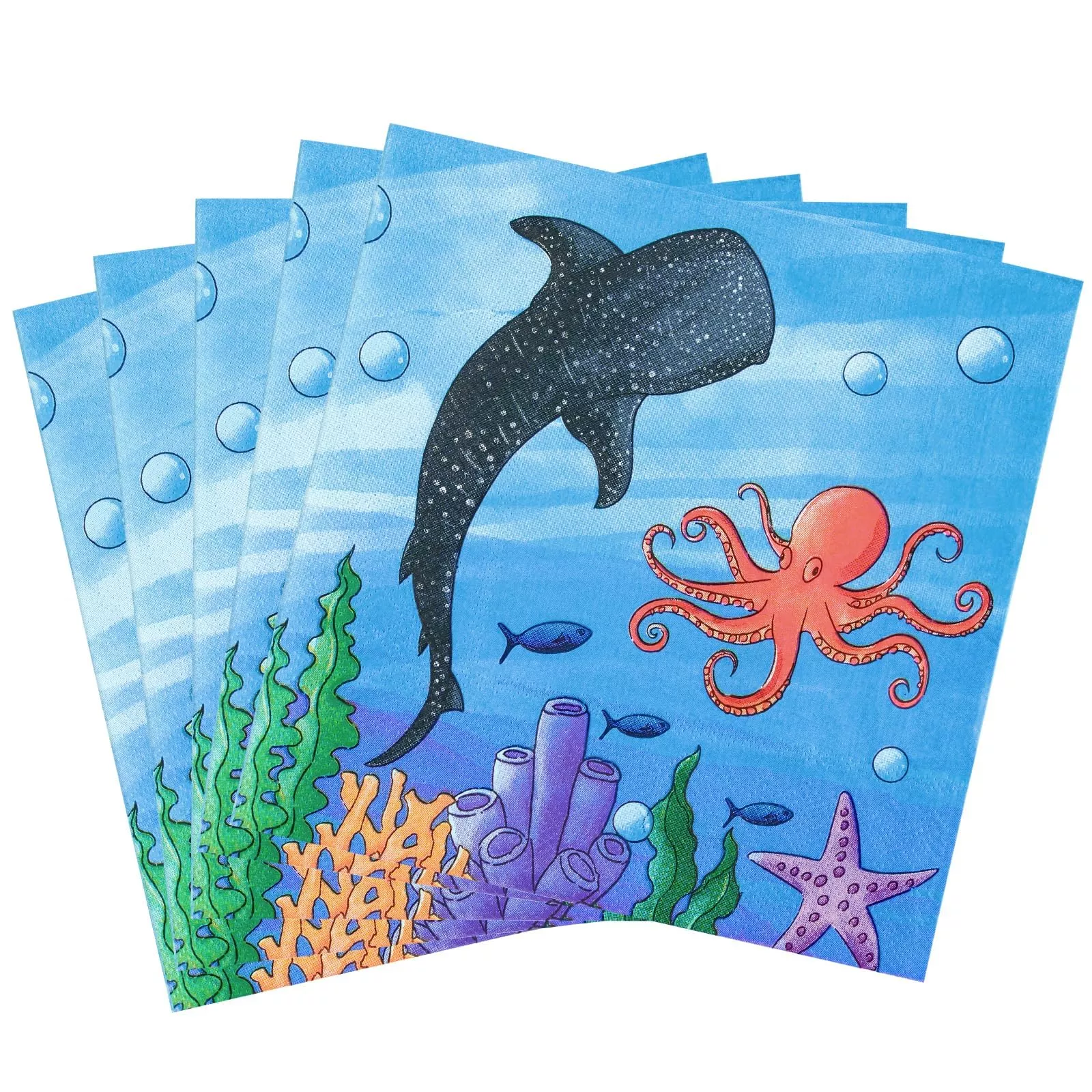 Wernnsai Ocean Party Decorations - 50 Pack Baby Shark Napkins Blue Sha