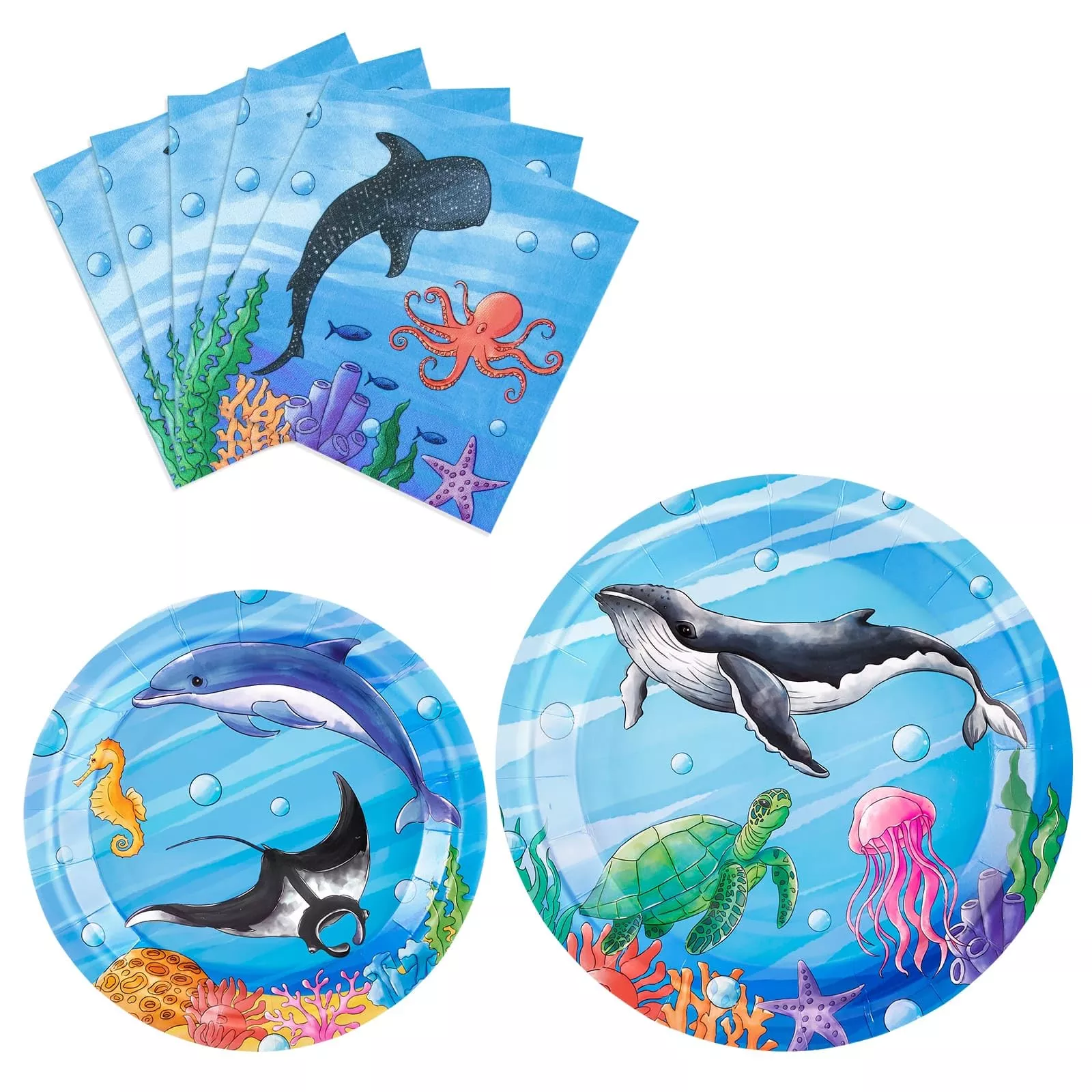 WERNNSAI Ocean Party Plates and Napkins Set, Blue, 48 Pieces