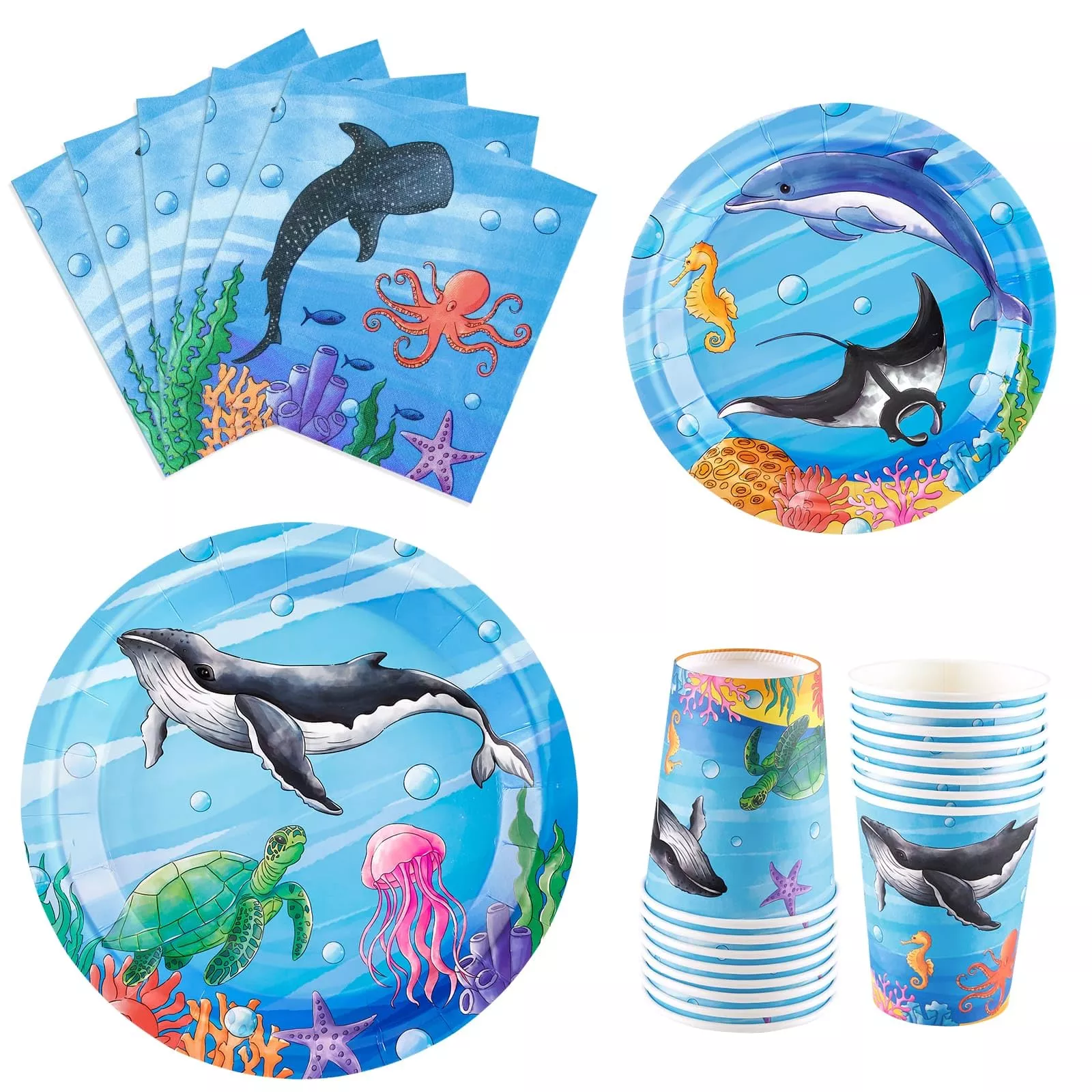 WERNNSAI Ocean Party Set - 64 Pieces, 7" & 9"