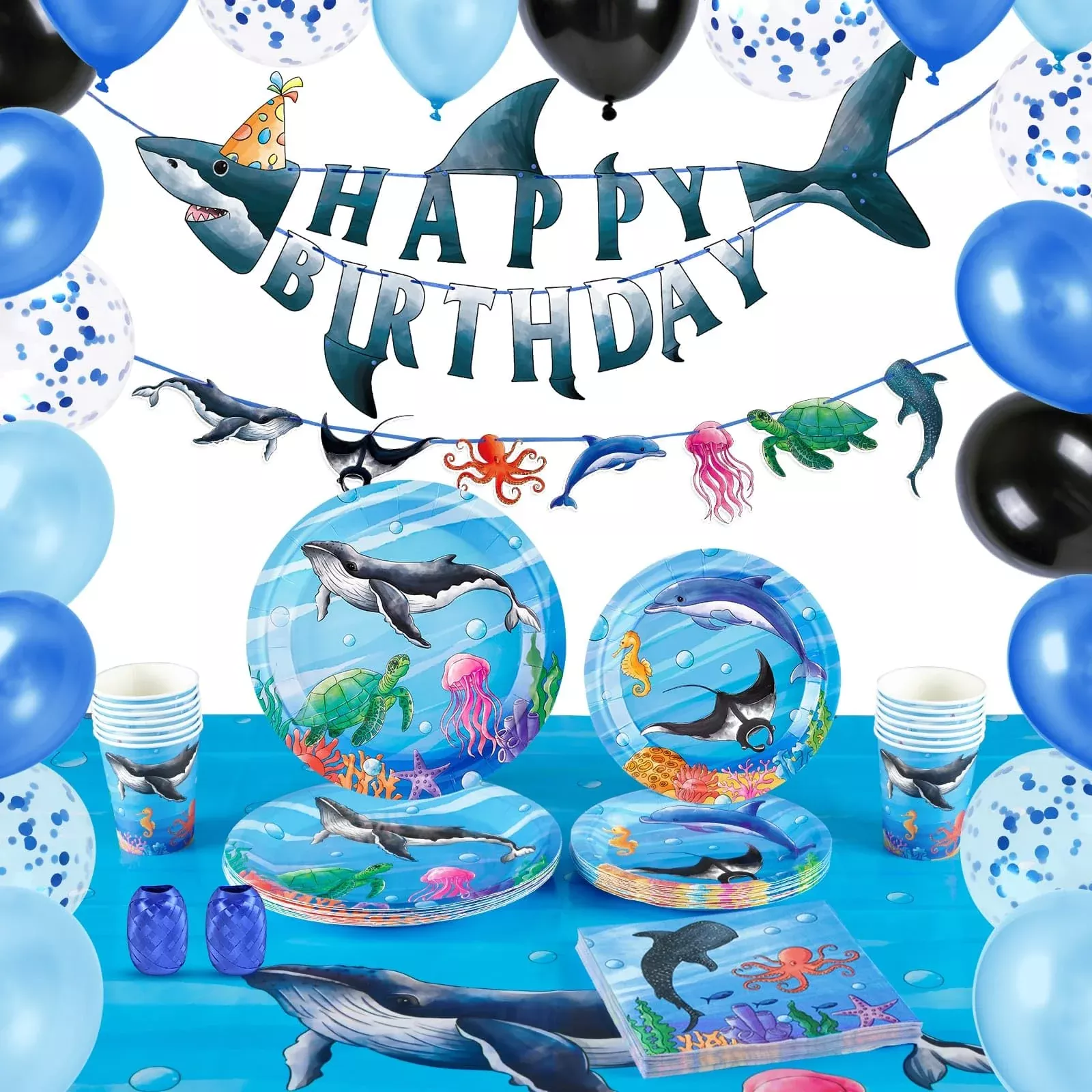 Wernnsai Ocean Party Supplies Set - 88 Pcs Under The Sea Party Tablewa