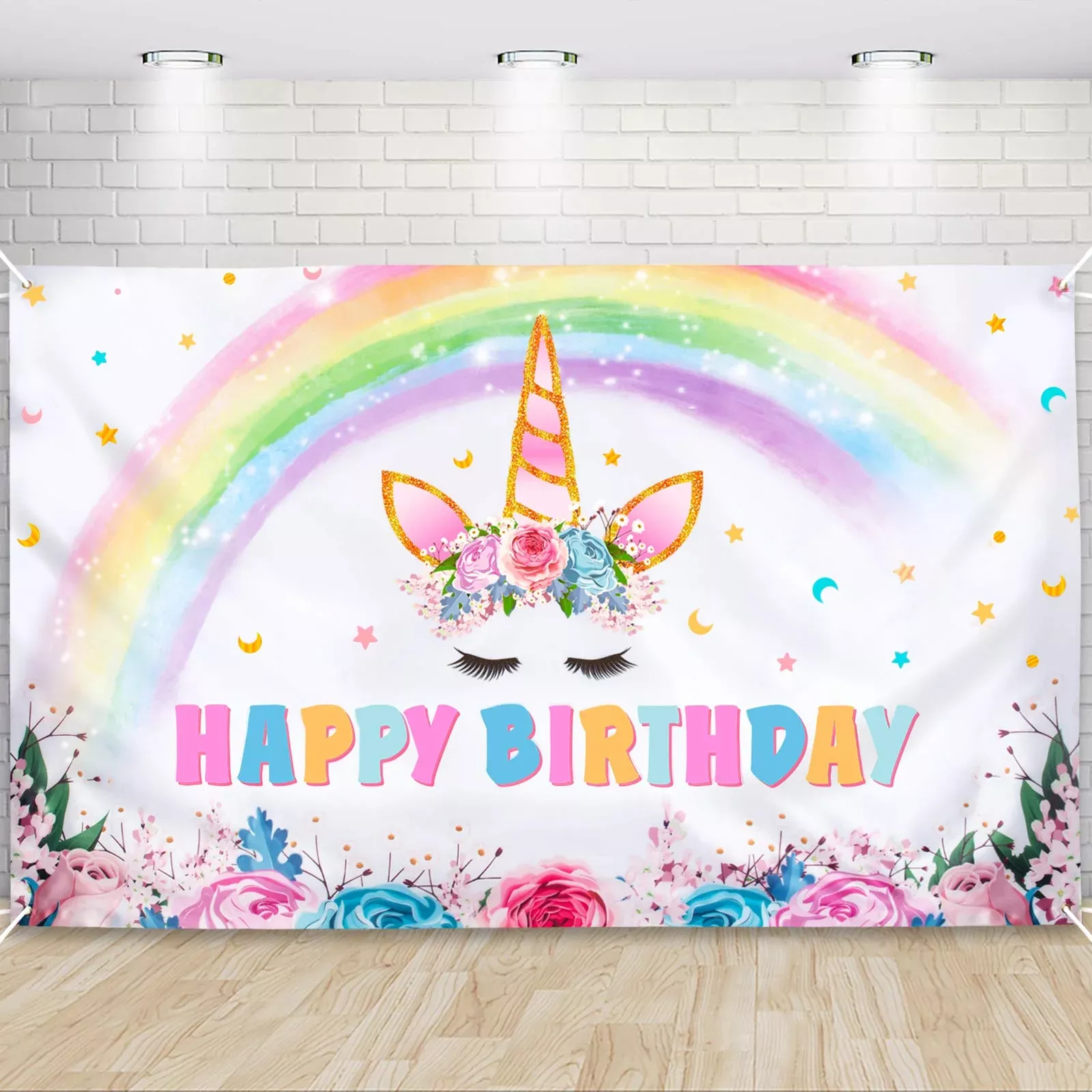Wernnsai Unicorn Backdrop 73'' X 43'' - Rainbow Unicorn Party Decorati