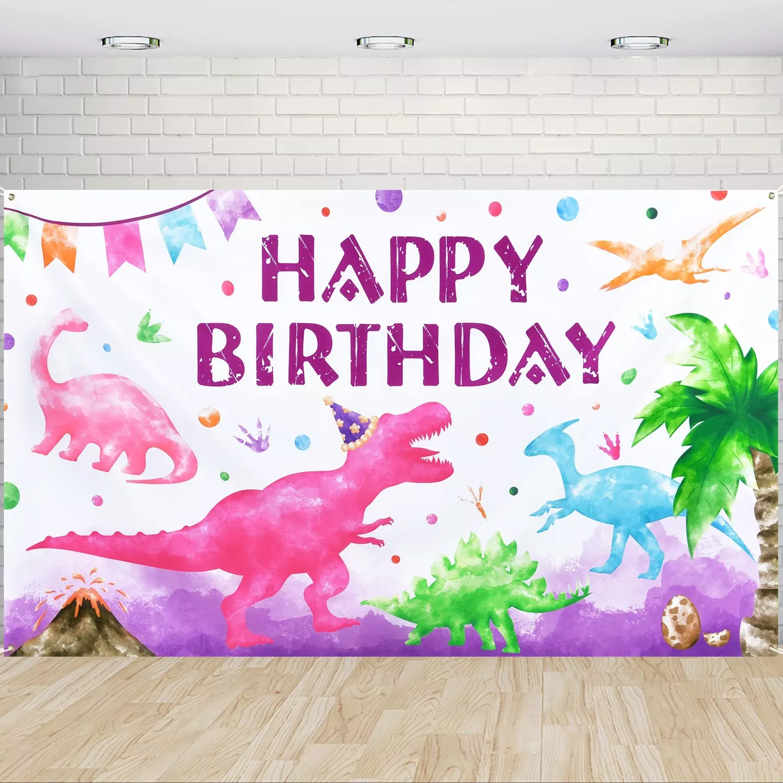 Wernnsai Watercolor Dinosaur Backdrop - 73'' X 43'' Dinosaur Birthday