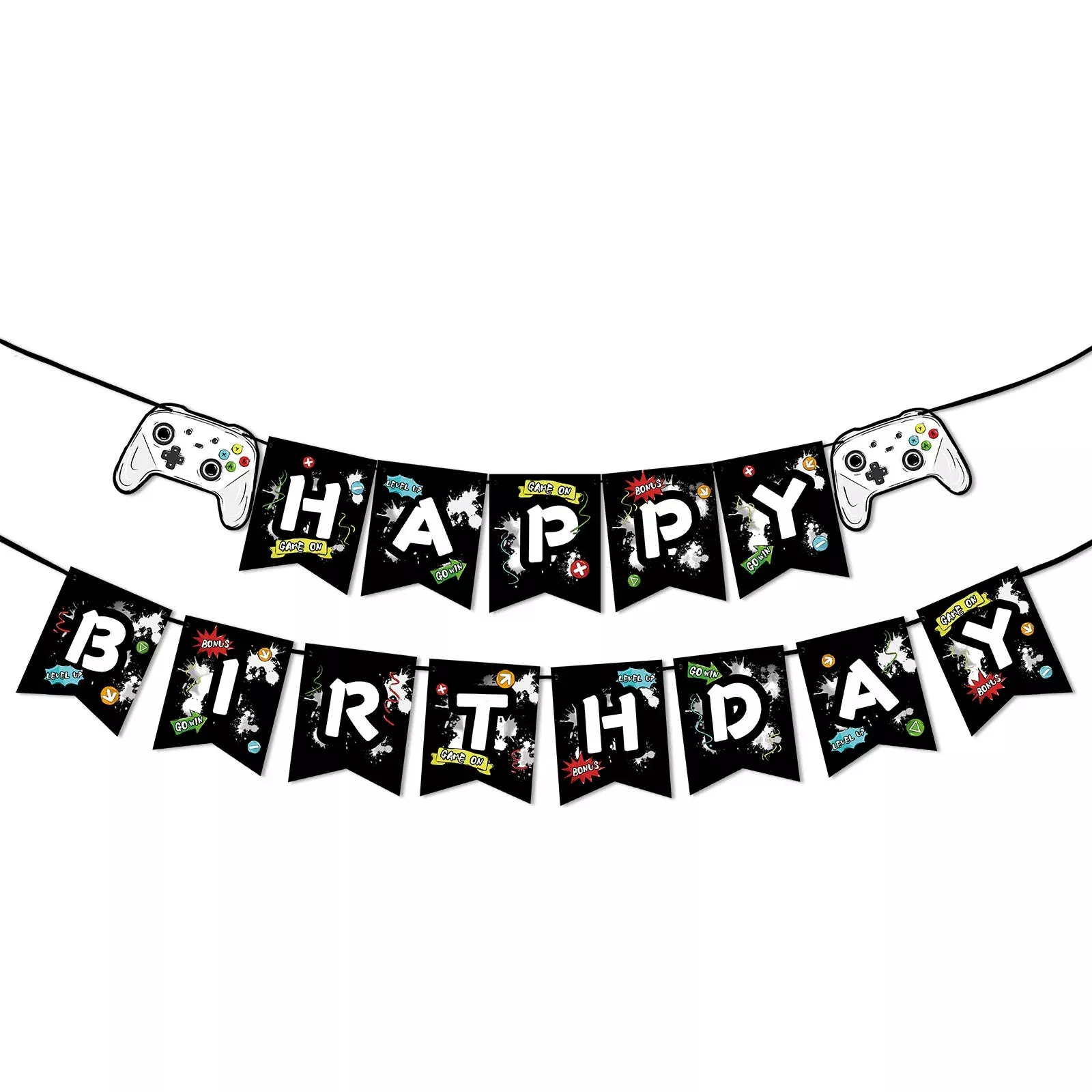 Wernnsai Watercolor Video Game Birthday Banner - Gaming Birthday Party