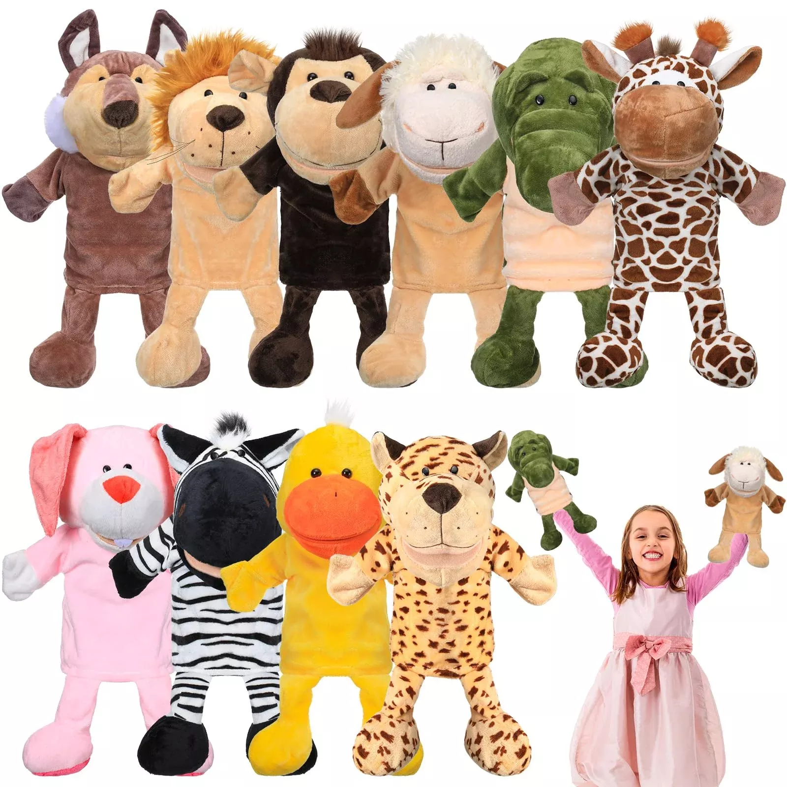 Wettarn 10 Pcs Animal Hand Puppets Soft Plush 12 Inch for Storytelling