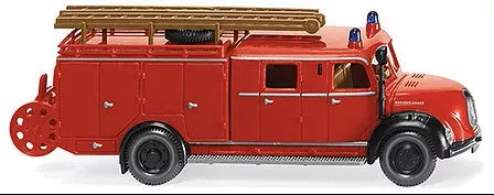 Wiking 86399 HO Scale 1956 Magirus LF 16 Fire Truck - Assembled -- Fire Department (red, black, German Lettering)
