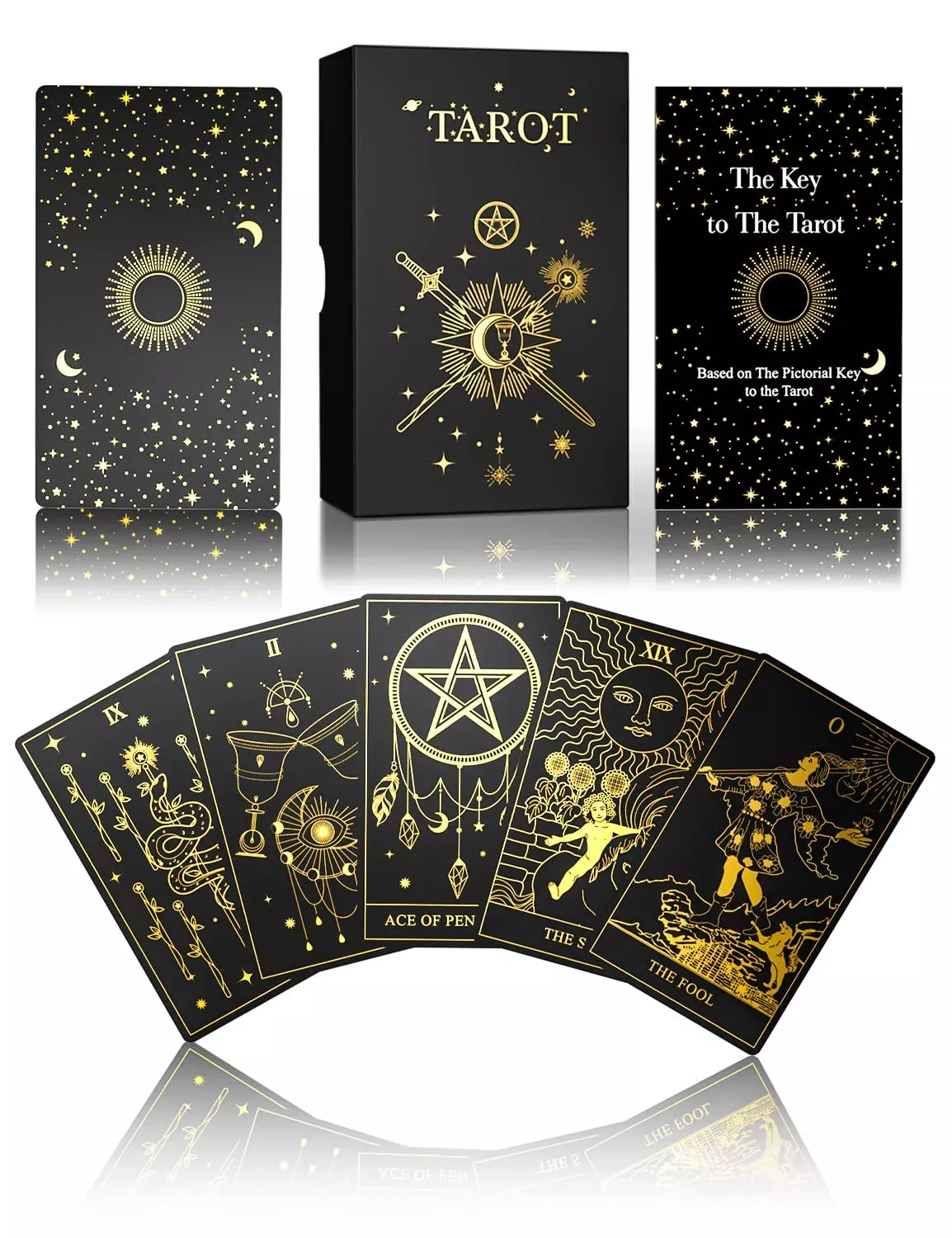 WJPC Gold Foil Tarot Card Deck with Guide Book, 78 Cards, 5