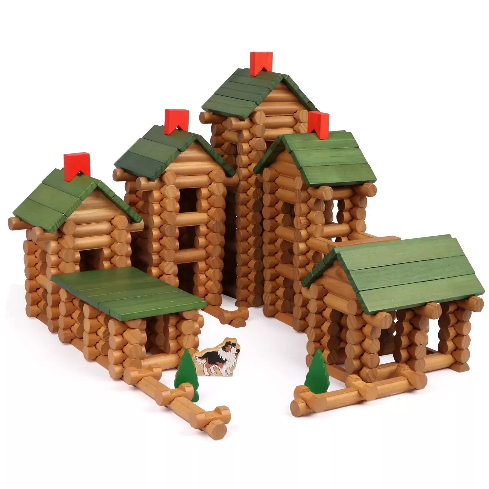 Wondertoys 530 Pcs Wooden Log Building Set for Ages 3+, Large Brown Ed