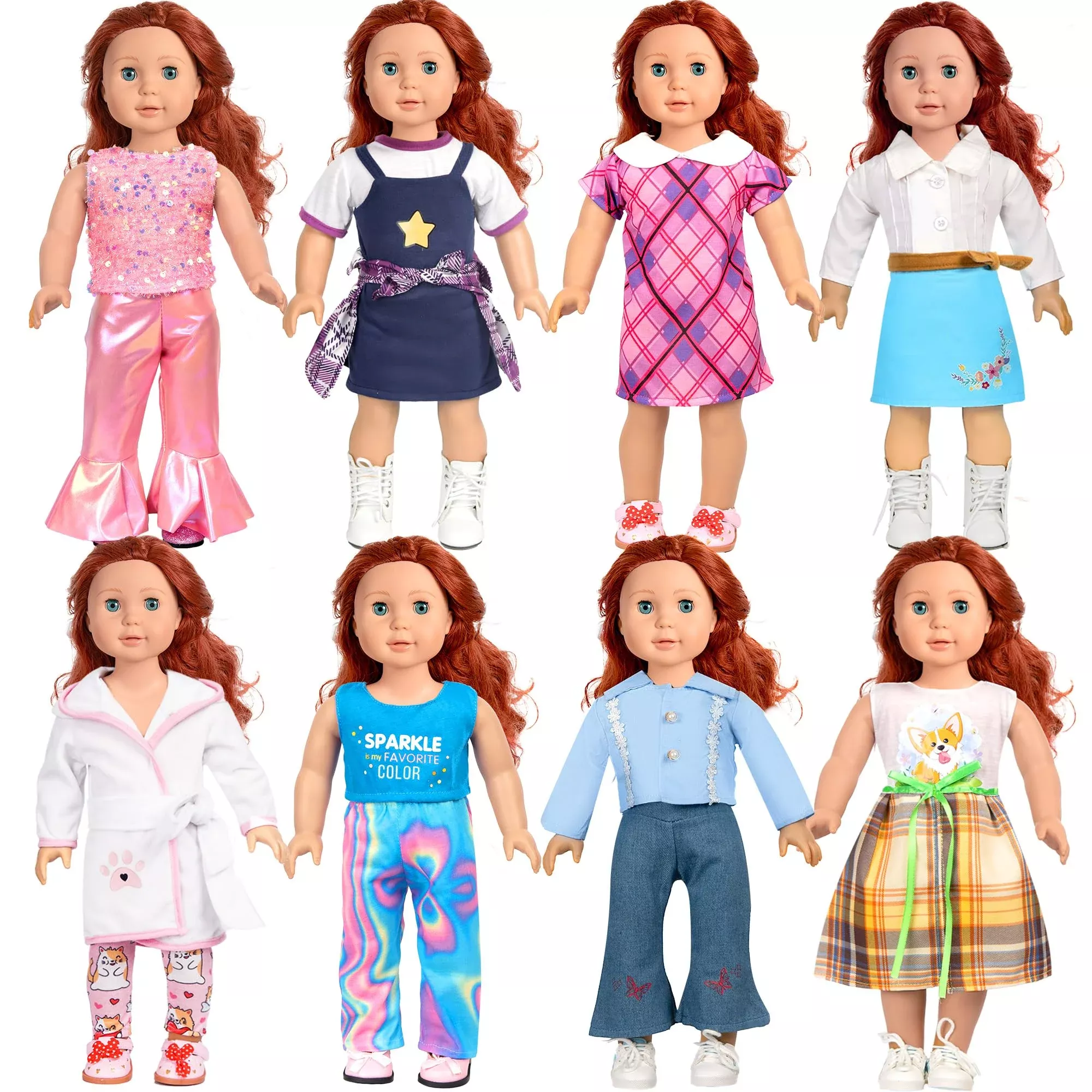 WONDOLL 18-Inch Doll Clothes Set, 17 Pcs for Baby Dolls,