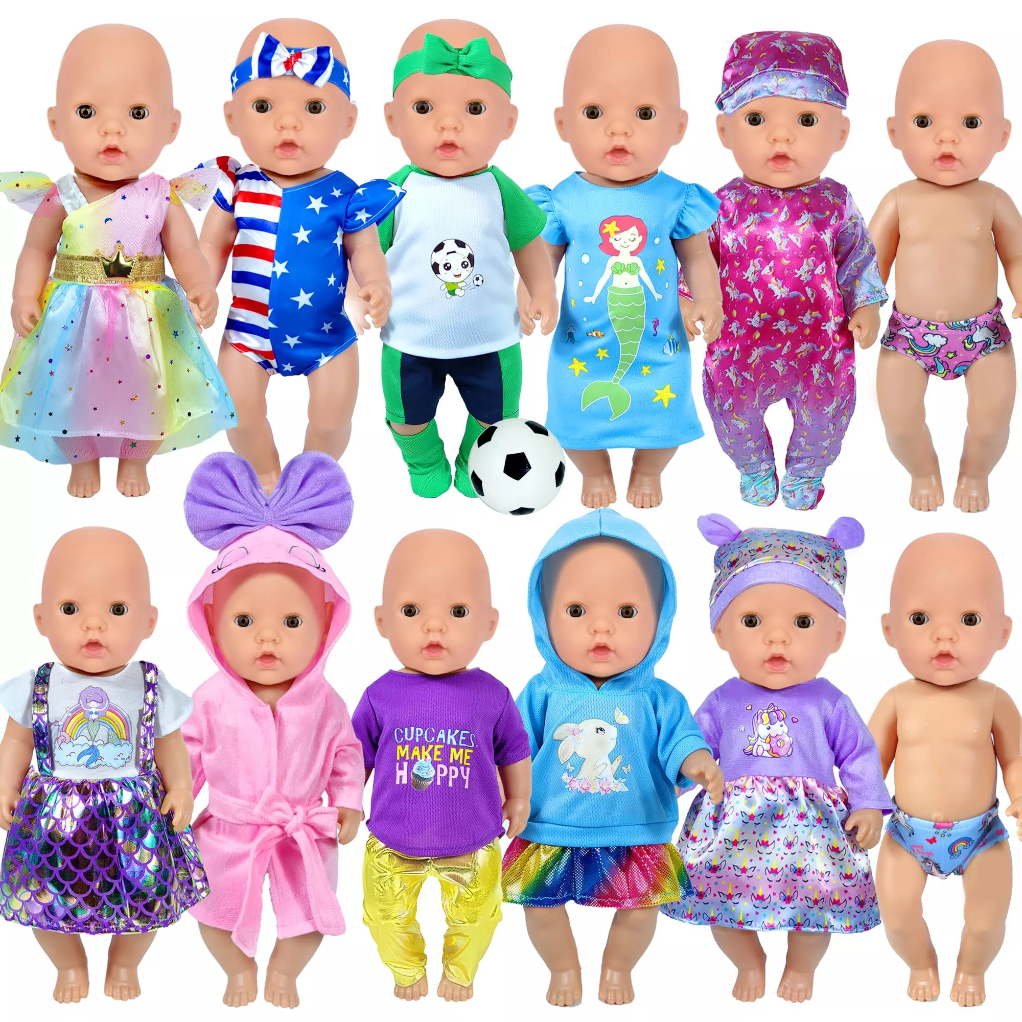 WONDOLL Baby Doll Clothes Set for 14-16 Inch Dolls, Multi, 10