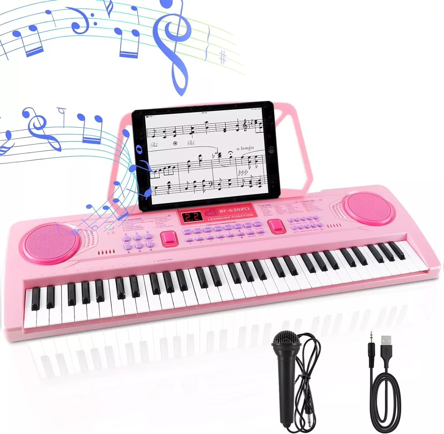 WOSTOO 61-Key Electronic Keyboard for Kids, Pink, Portable Music Instrument