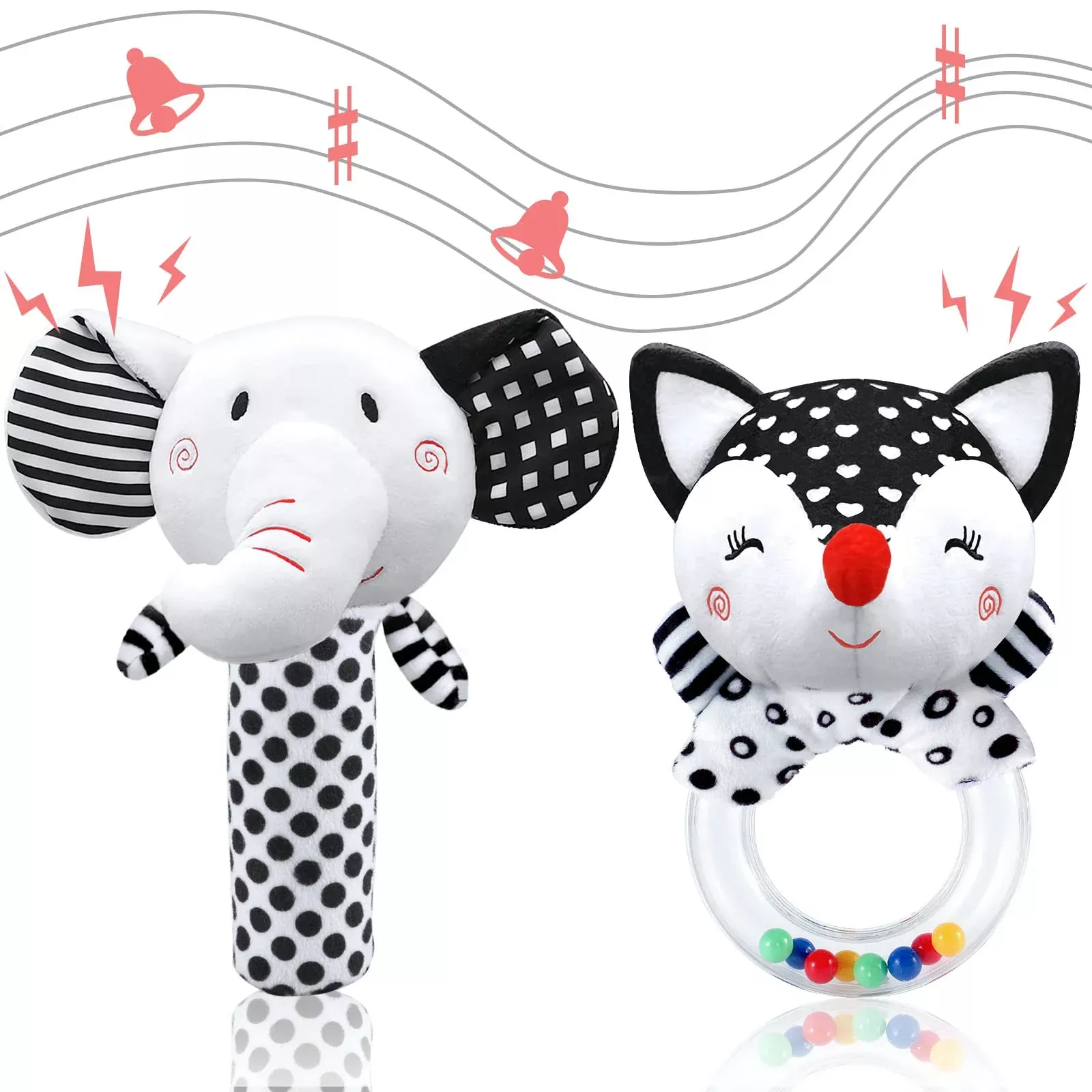 XIXILAND Baby Rattles Black & White Soft Plush Toys for Newborns