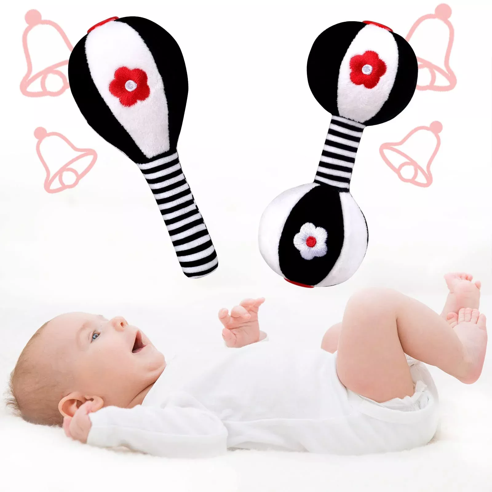 XIXILAND Baby Rattles for Newborns, Black & White Plush Toys,