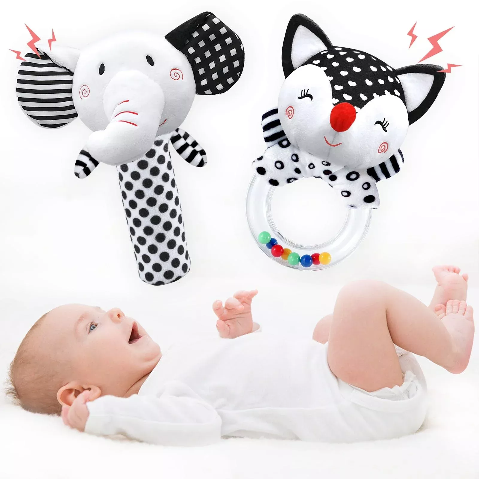 XIXILAND Newborn Sensory Toys Soft Rattles 0-6 Months Baby