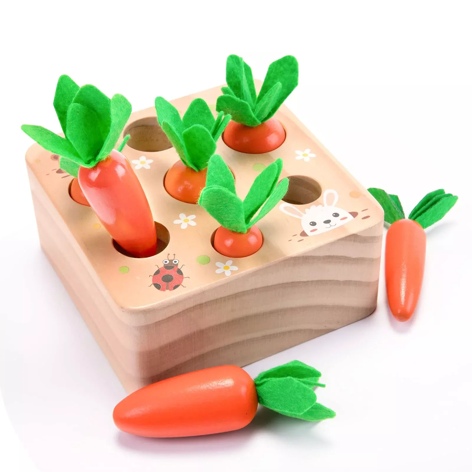 XPIY Wooden Carrots Sorting Toy for 6-12 Months Baby, Medium Size
