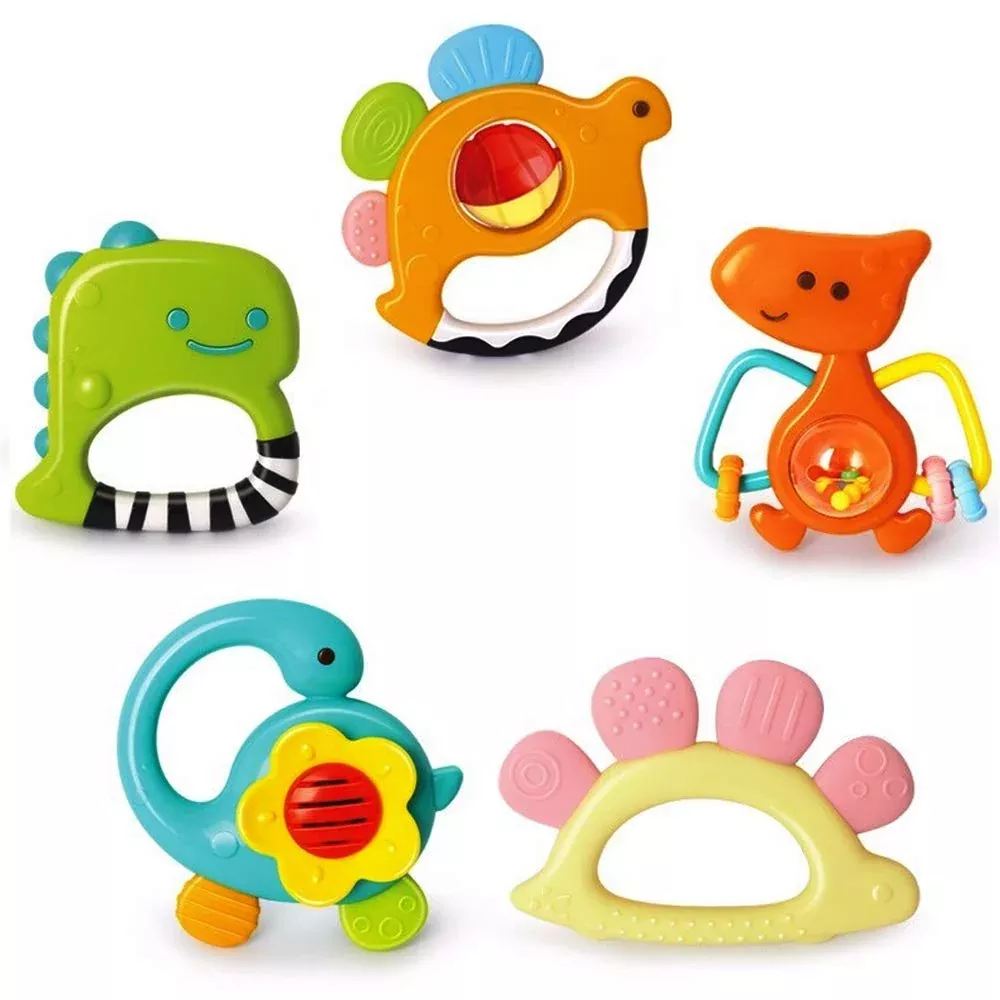 Yiosion Baby Rattles and Teethers Set, 5 Pieces, BPA-Free,