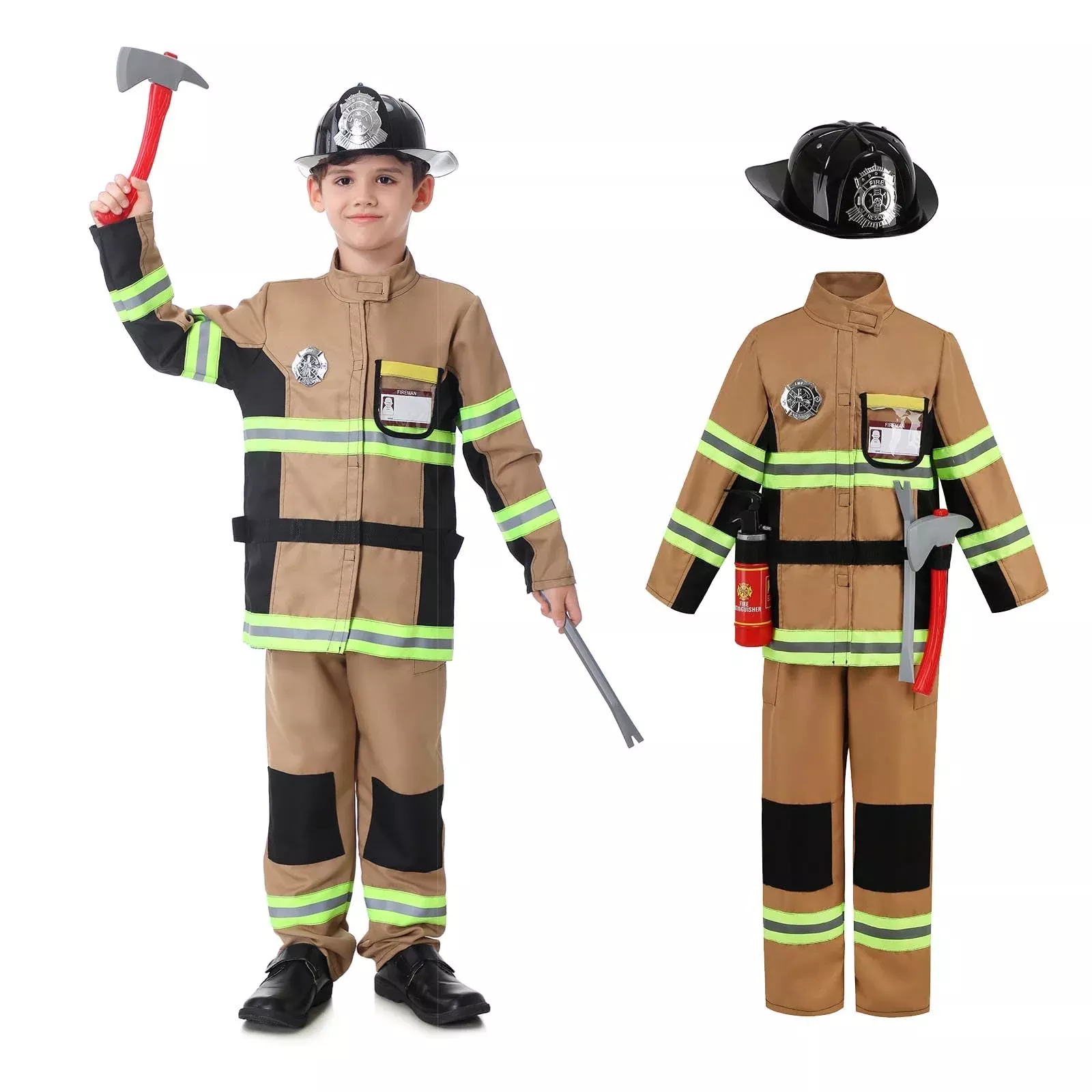 Yolsun Tan Fireman Costume For Kids, Boys' And Girls' Firefighter Dres