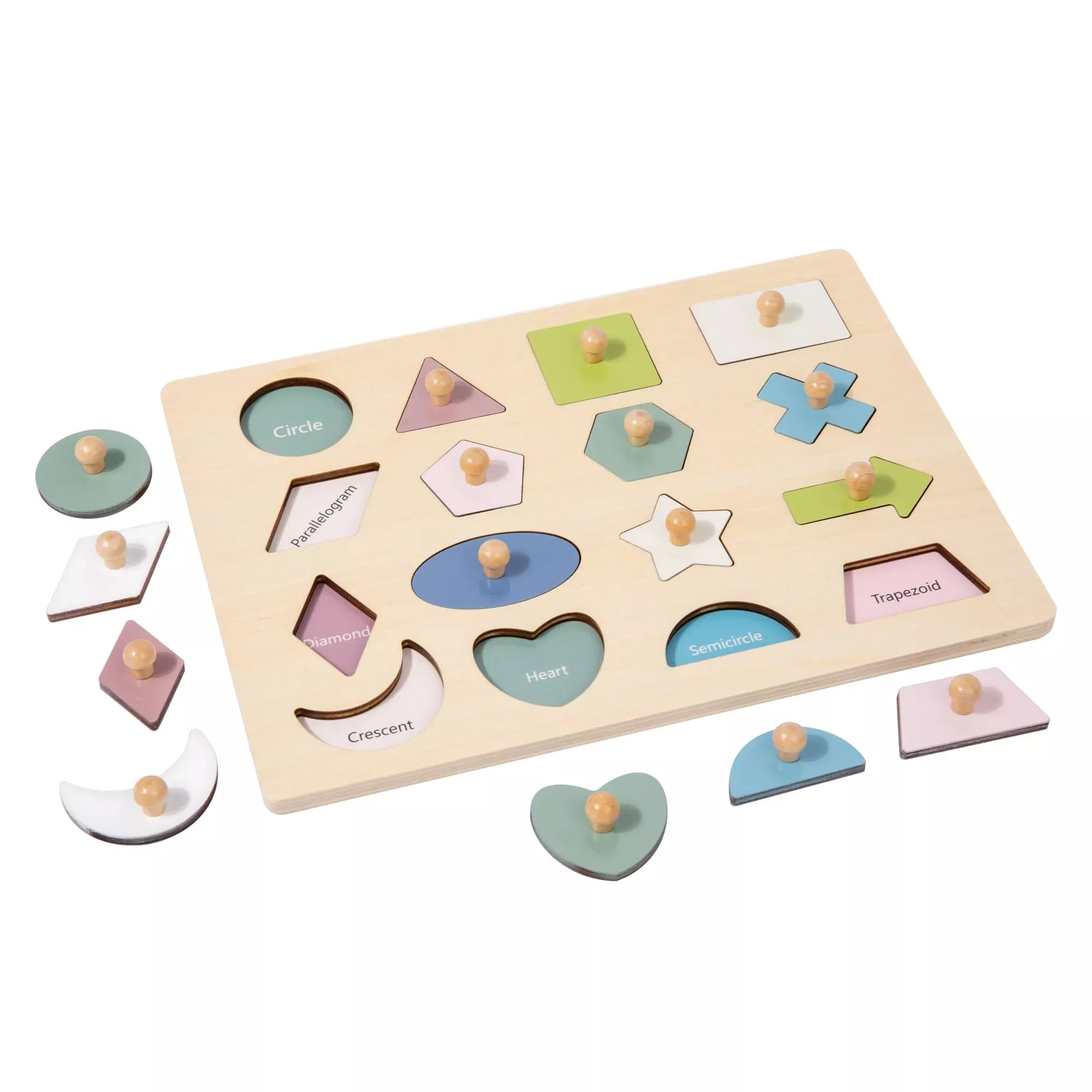 YunHe Wooden Shape Sorter for Toddlers, 16 Shapes, Morandi Color