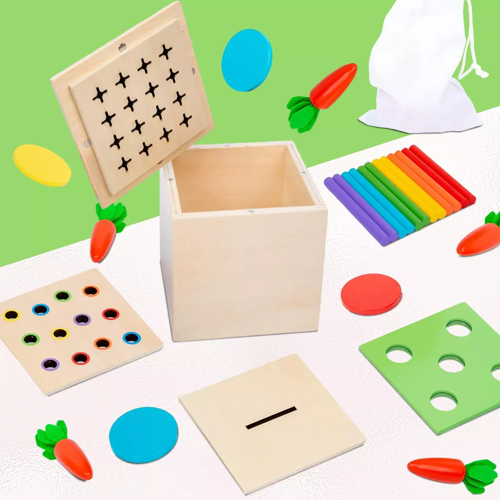 YunHe XinQiao Montessori Wood Toy Box Play Kit - Multicolored, Medium