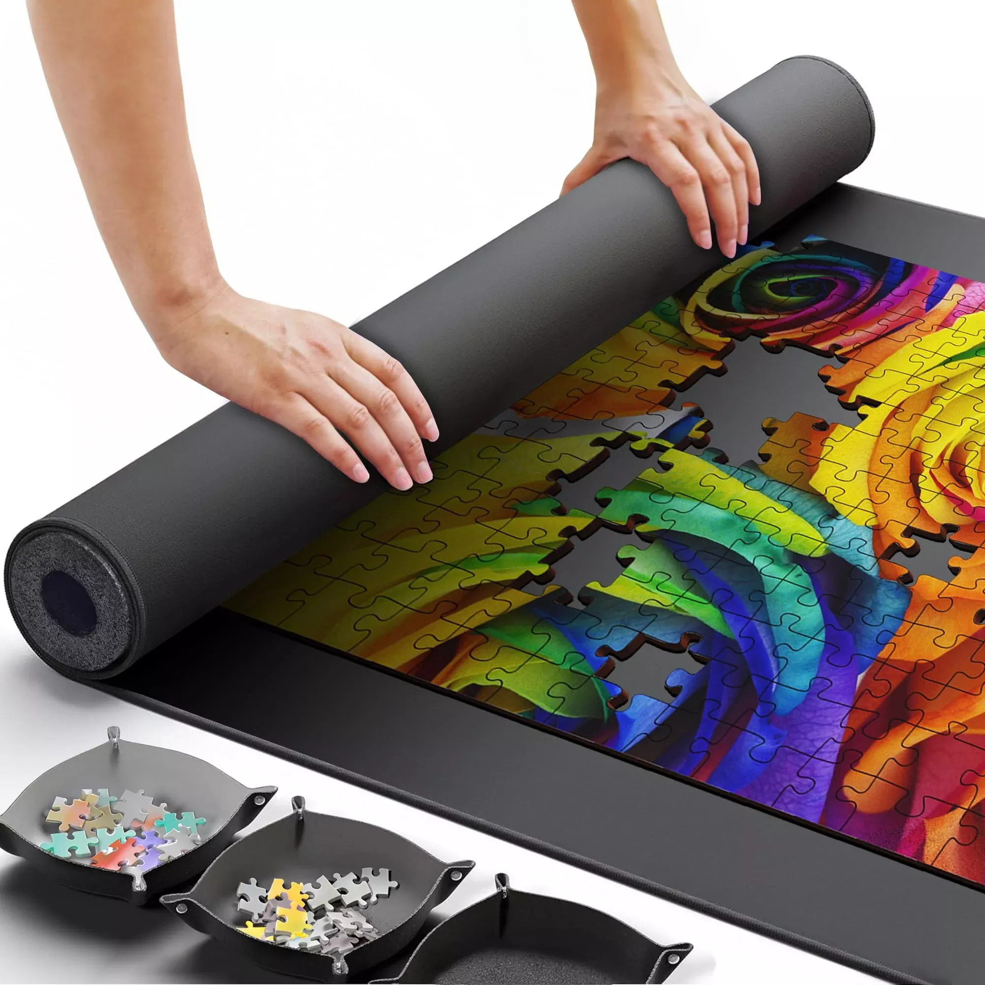 YUPYY Puzzle Mat Roll Up for 2000 Pieces, Black, Waterproof
