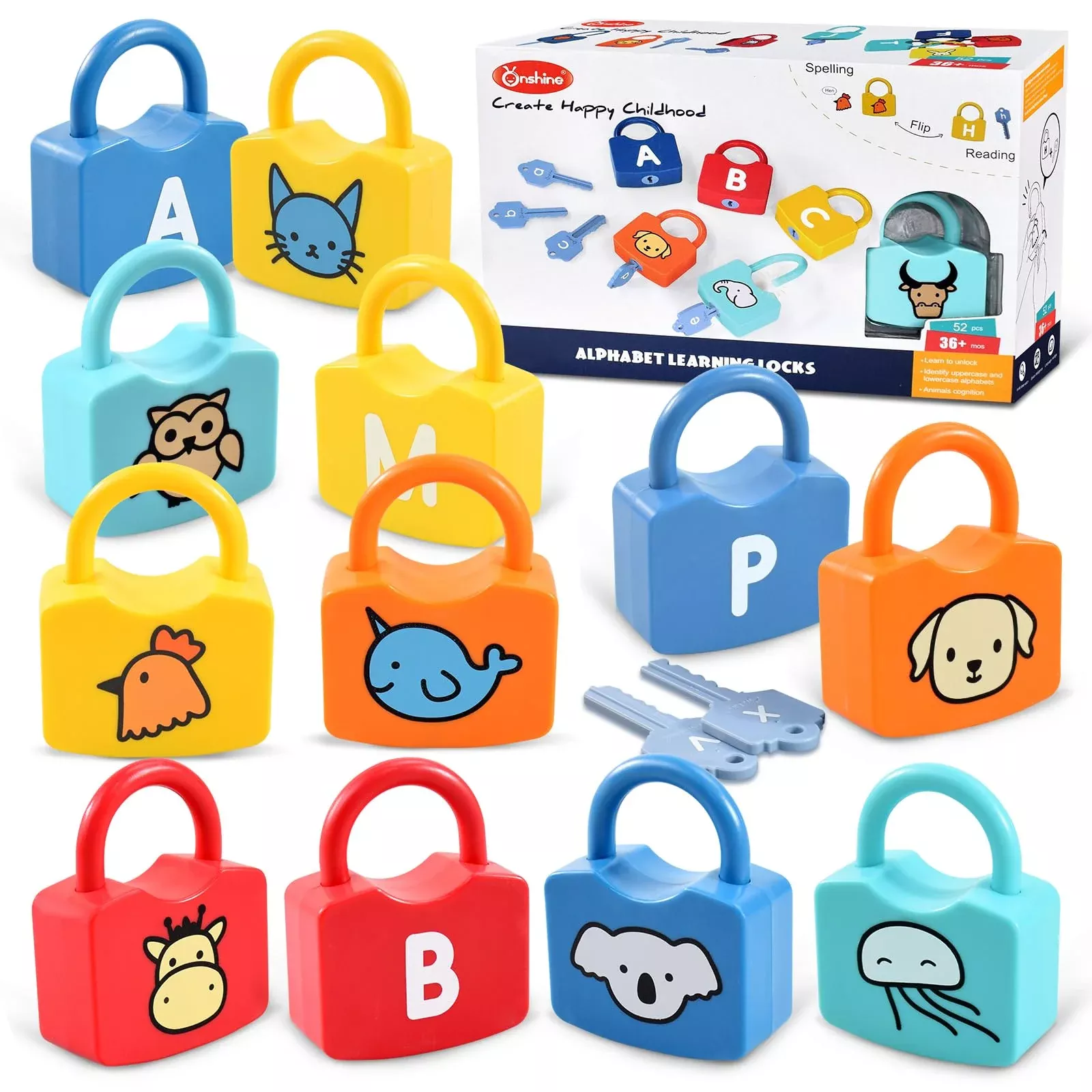 YYDeek Montessori Toy for 3 Year Olds - Alphabet Locks and Keys, Medium