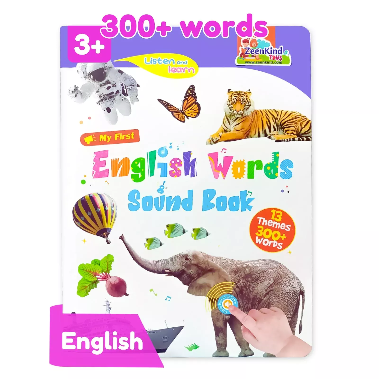 ZeenKind First English Words Sound Book for Kids, Blue/Yellow, 3+