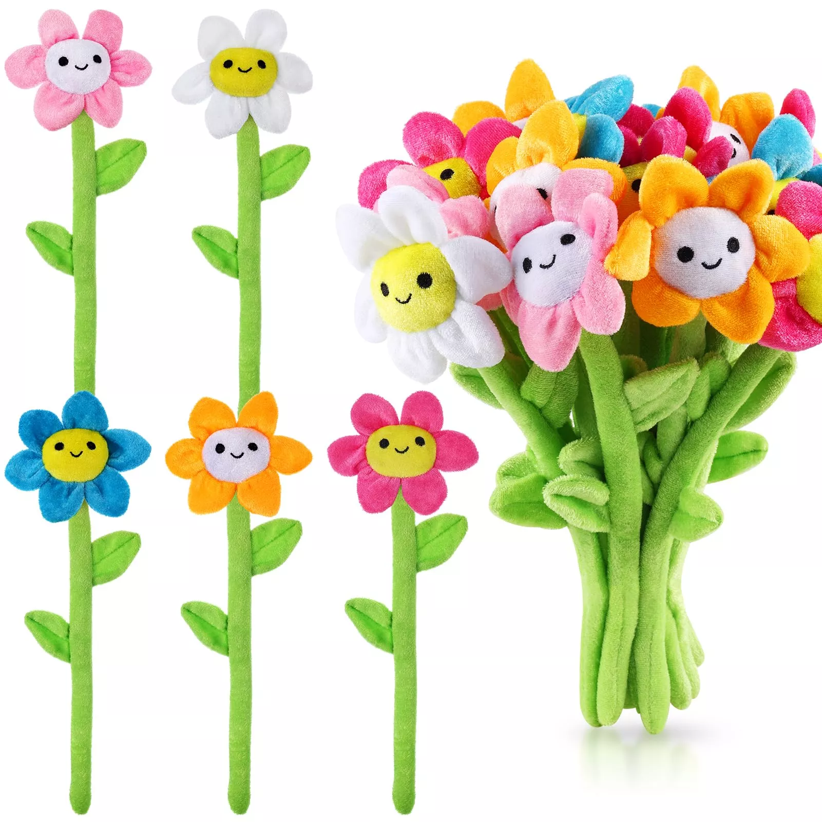 ZJoey Colorful Plush Daisy Set - 10 Pieces, 12.5 Inch,
